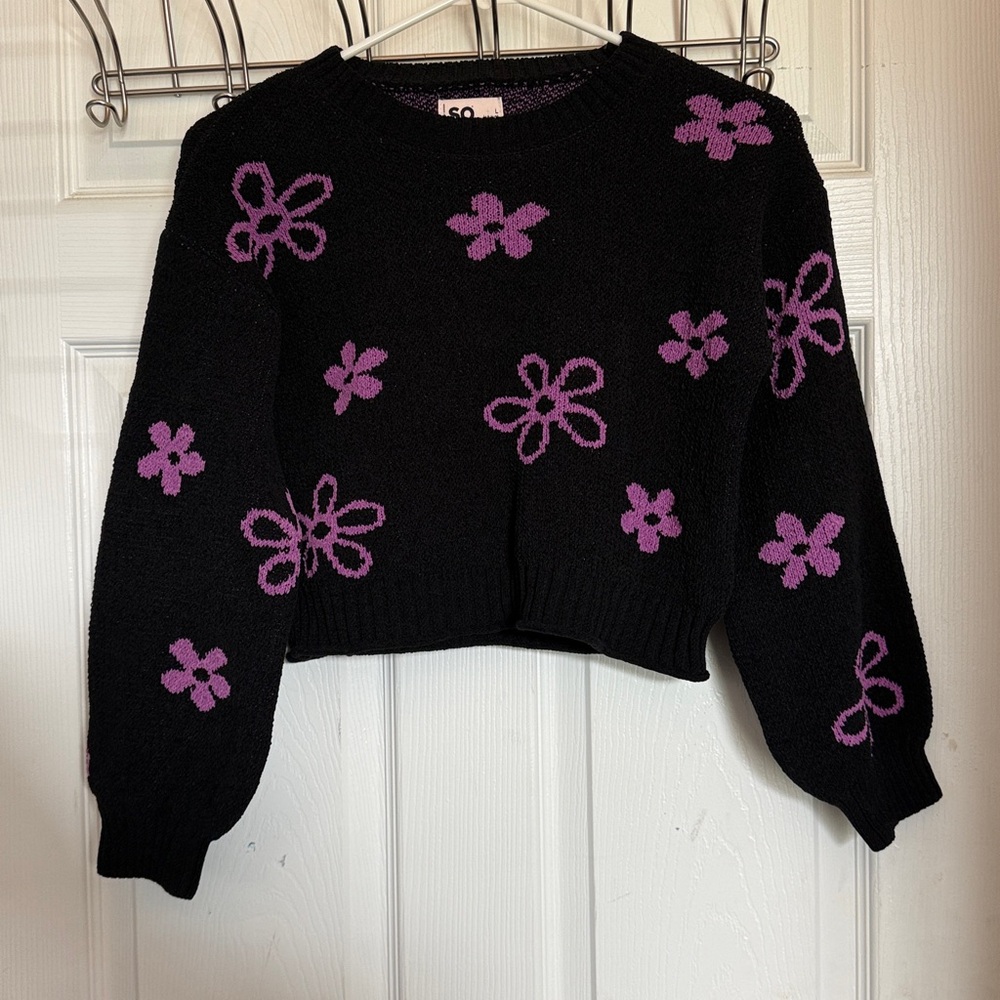SO Cute Crop Black and Purple Knit Sweater Girls Size 10/12